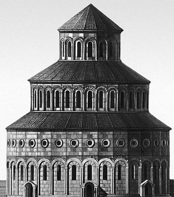 Храм Звартноц. 641—661. Реконструкция общего вида по Т. Тораманяну.