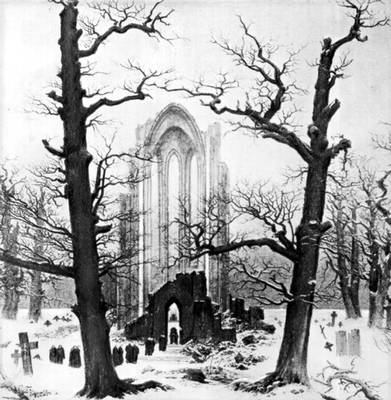 К. Д. Фридрих (Германия). «Монастрыское кладбище под снегом». 1819. Картина не сохранилась. Фрагмент.