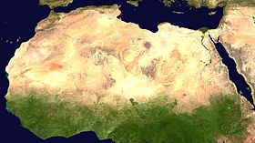 Спутниковое изображение Сахары из NASA World Wind. Джунгли Конго расположены южнее.