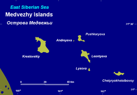 Медвежьи острова, чуть правее центра карты - остров Пушкарёва.