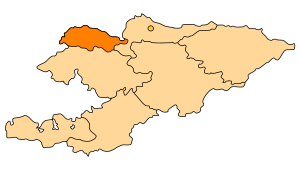 Таласская область на карте Киргизии